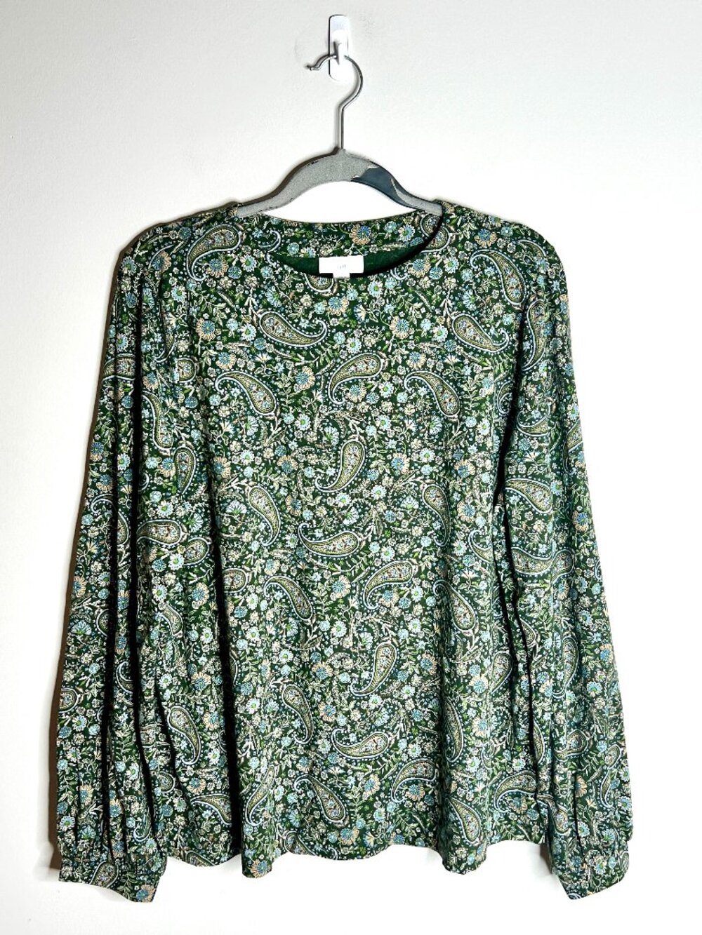 J. Jill Olive Green Paisley Print Pima Cotton Modal Top Fall Transition Sz L
